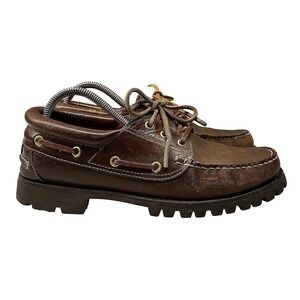 Landrover Thom McAn Womens 9.5 Brown Leather Lug Sole Boat Shoes Vintage Loafers